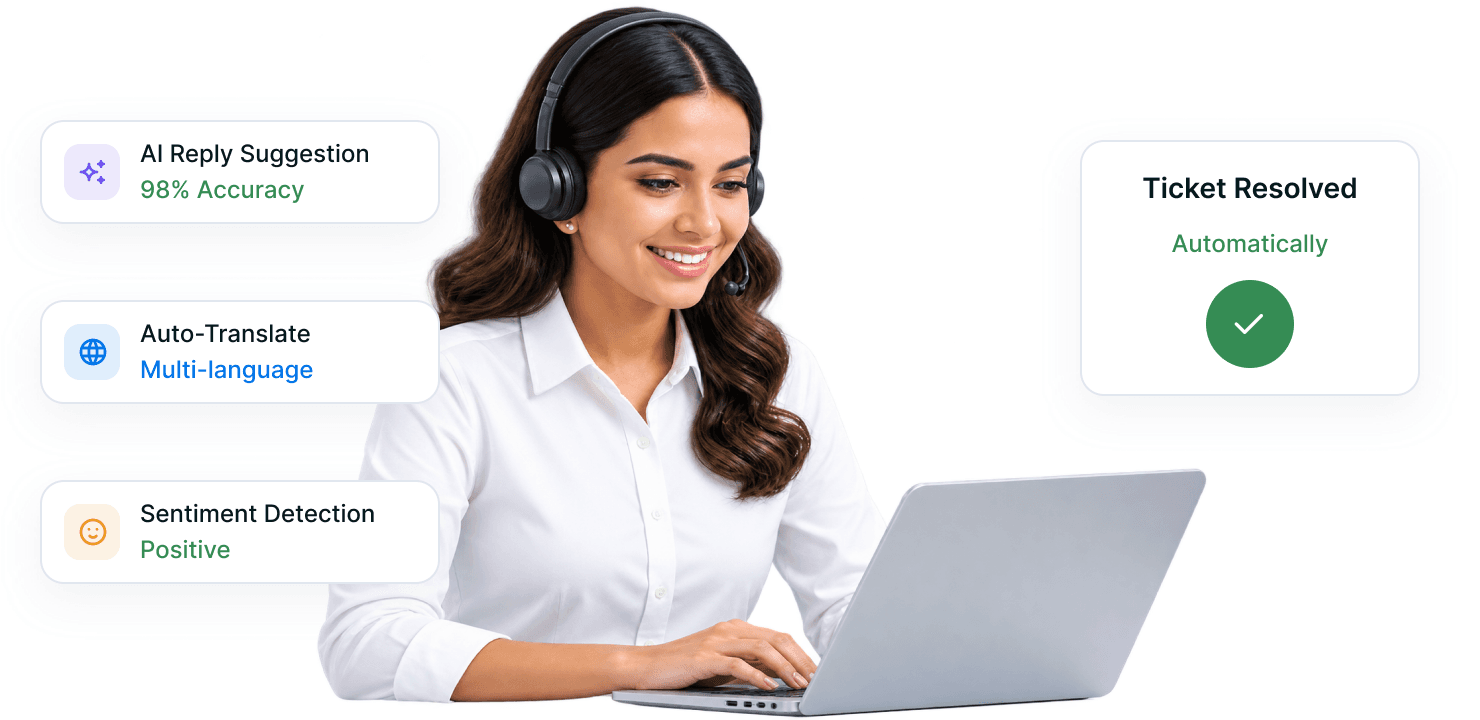 AI customer support features at work inside the agent workspace